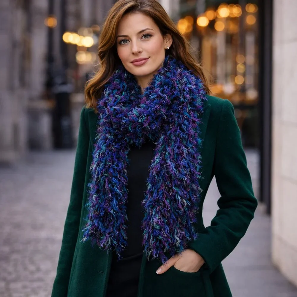 💙 Retro Jewel-Tone Eyelash Scarf — Statement Texture | Made in Korea